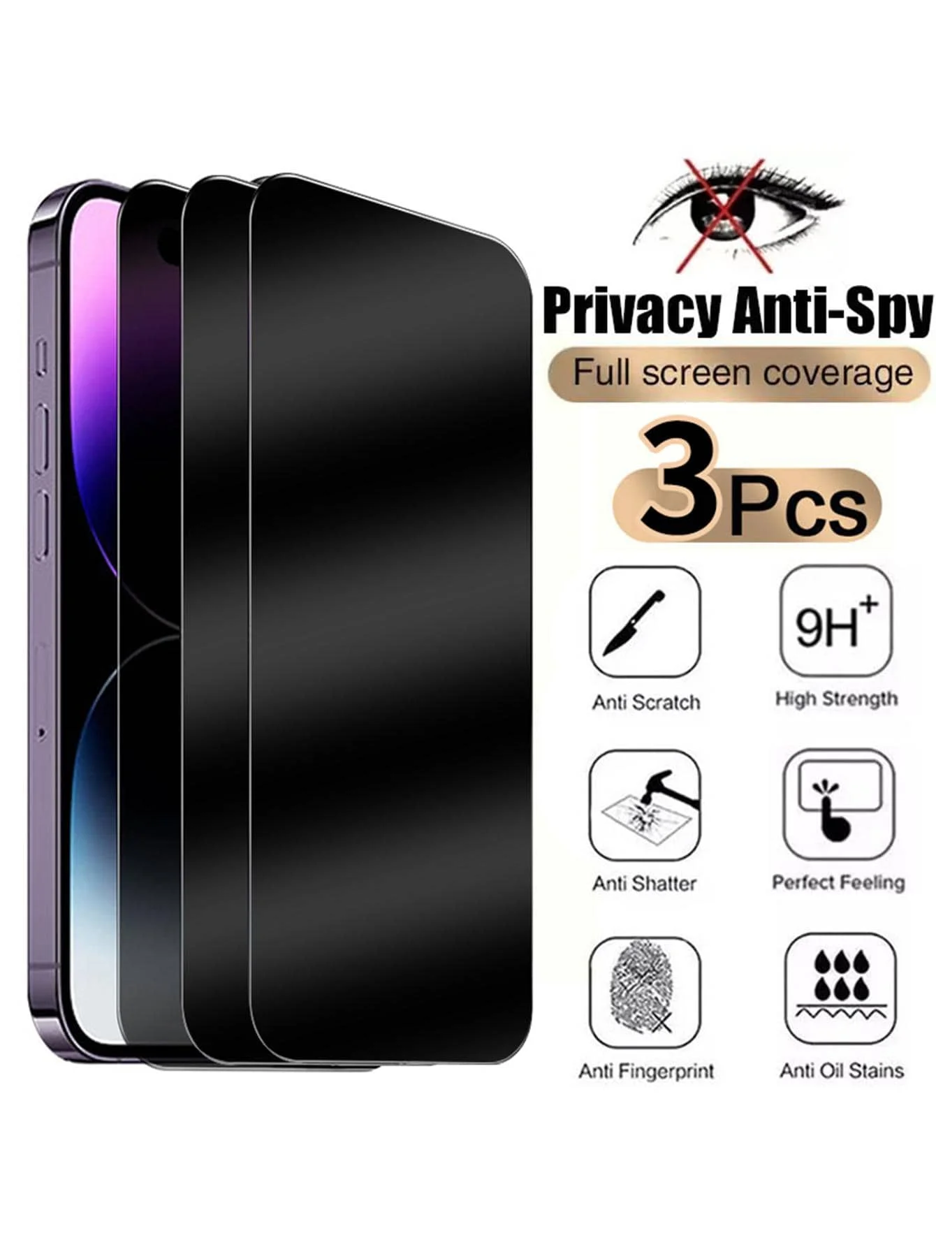 

3PCS Anti-Spy Privacy Tempered Glass Screen Protector for iPhone