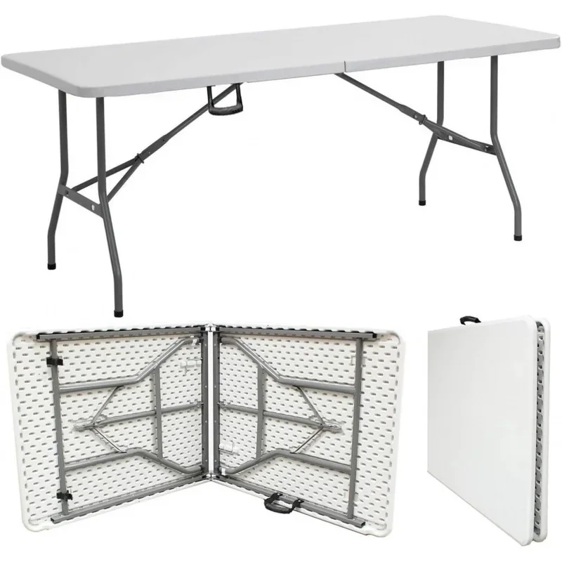 8ft Folding Table White Plastic Folding Table Portable Long Foldable Tables Indoor Picnic Camping Fold Table 8 Foot Part