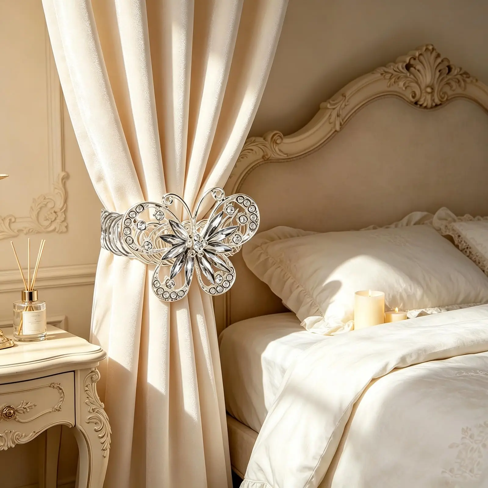 2Pcs Butterfly Curtain Tiebacks, Silver Metal Curtain Holdbacks, Rhinestone Crystal Decorative Curtain Clips for Home