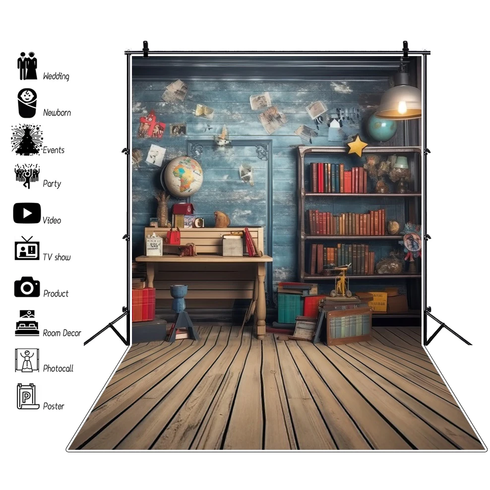 Wooden Bookshelf Backdrop Library School Books Collection Photography Background Students Adult Artistic Photo Booth Studio Prop