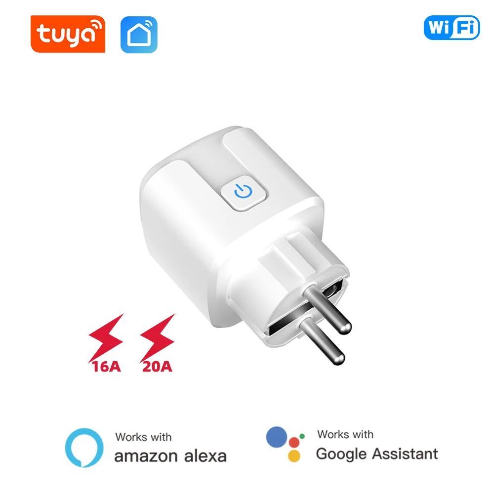 Tuya 20A WiFi Smart-Stecker EU-Buchse Energiemonitoring Timer App Sprachsteuerung Smart Life Kompatibel mit Alexa Google Home