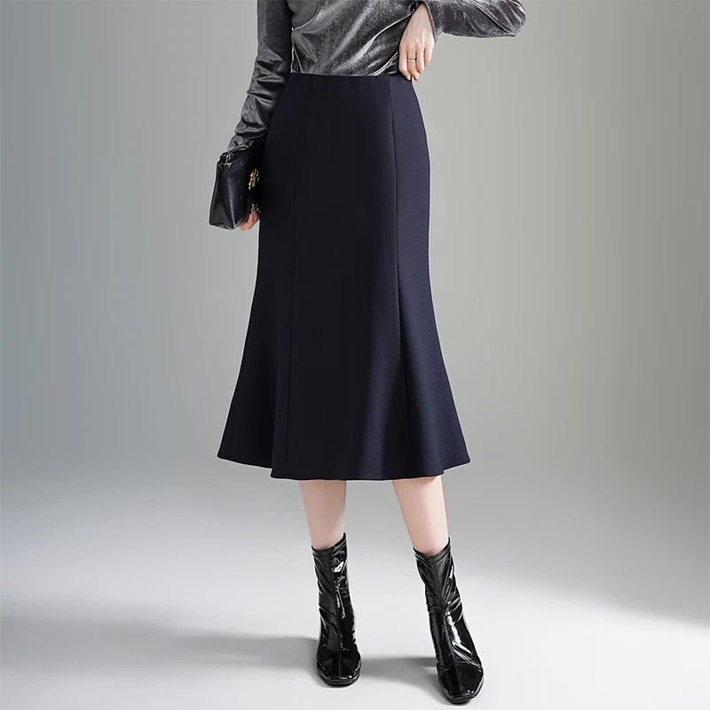 

Юбка-миди с завышенной талией для похудения, синяя, А-силуэт, облегающая, для женщин, повседневная, из полиэфирного волокна