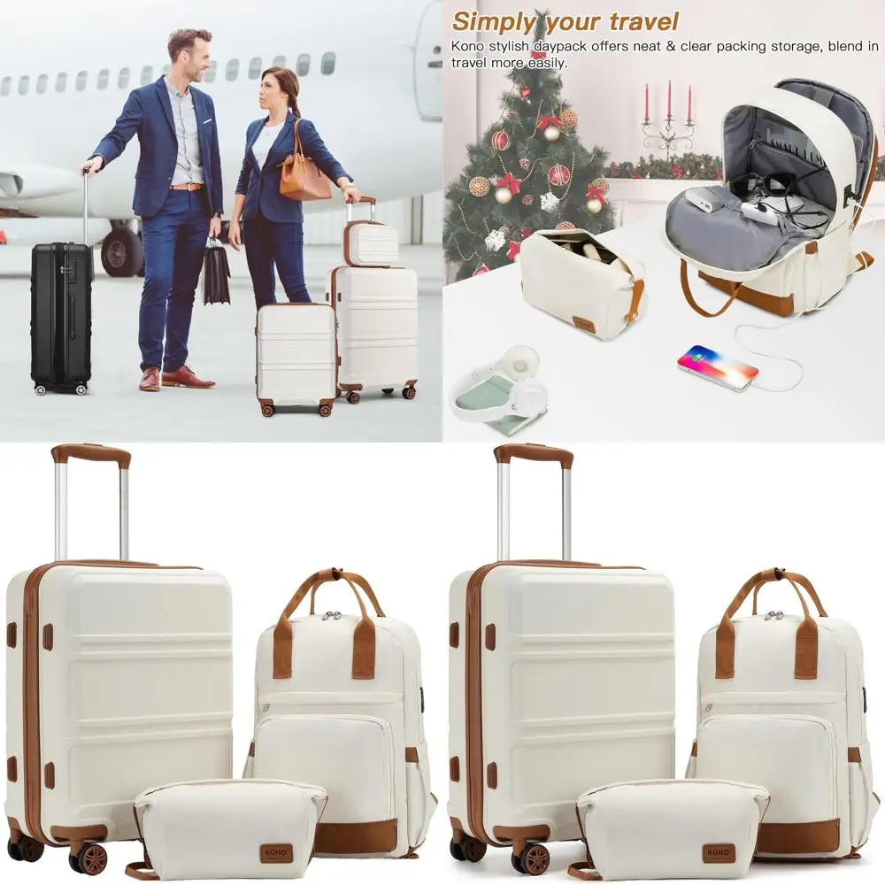 Cream White 3-Piece Lightweight Carry-On Luggage Set with TSA Lock and Spinner Wheels