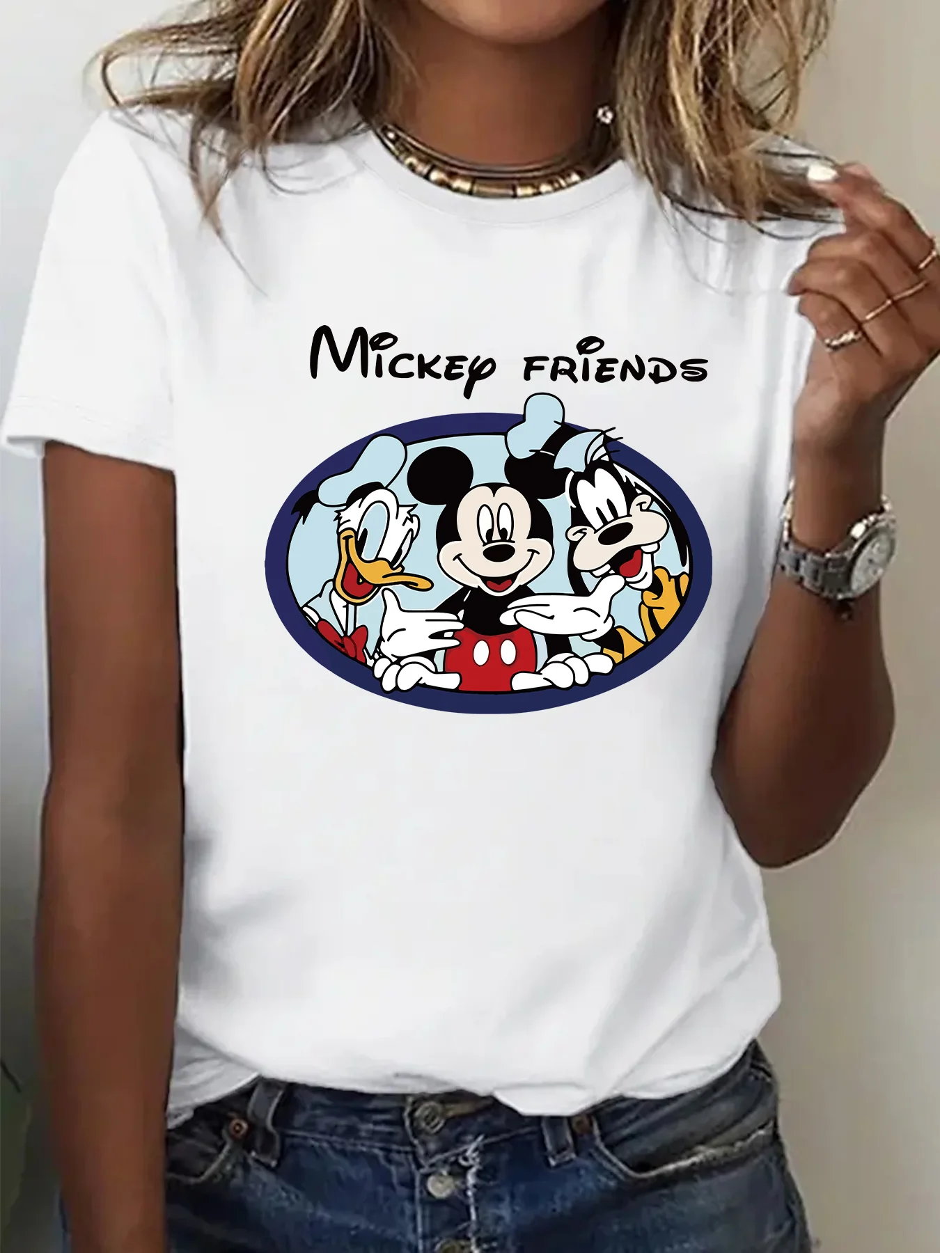 

Футболка унисекс Disney Lover с Микки Маусом, новая модель, стильная одежда больших размеров, всесезонная одежда, популярный товар в стиле Харадзюку, мягкая ткань.