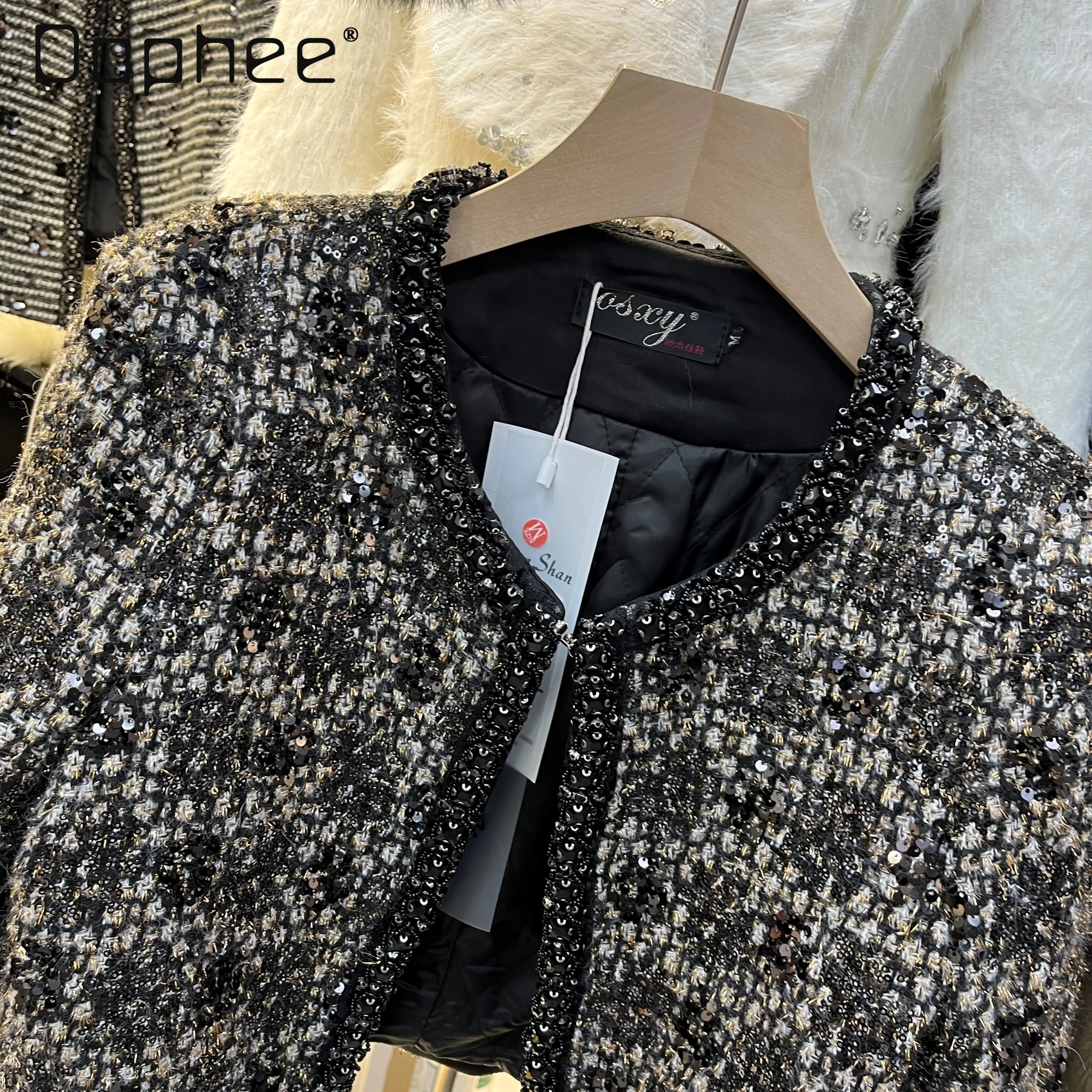 Premium French Celebrity Heavy Industry Sequins Padded Cotton Jackets for Women High End Brightly Silk Woven Tweed Short Jacket