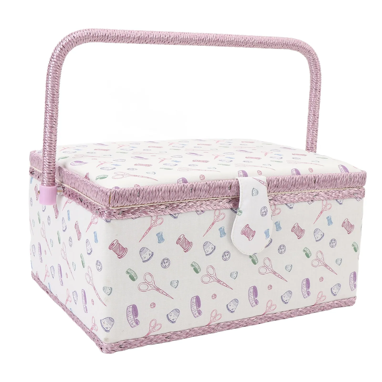 Fabric Sewing Basket Large Capacity Magnetic Button Closure Sewing Tool Storage Box with Removable Tray