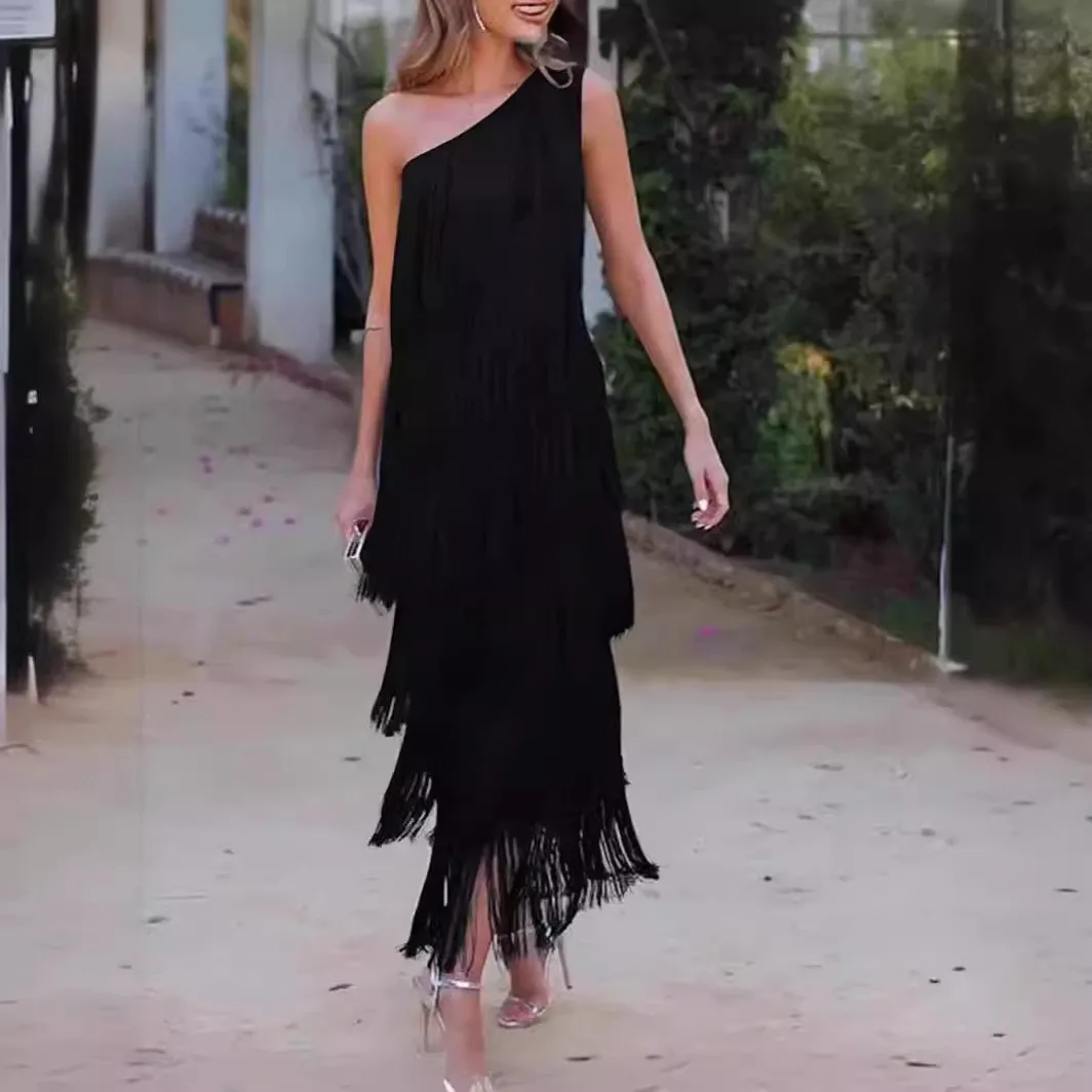 Single V Neck Gown Midi Length Commuter Chic with Sleeveless Off Shoulder Printed Mid Waist Straight Cut Spring for Women