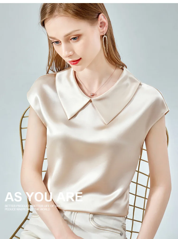 Camisas De Mujer Elegant Ice Silk Shirt Plus Size Artificial Silk Tops Acetate Satin Blouse Doll Collar White Girlish Blouse