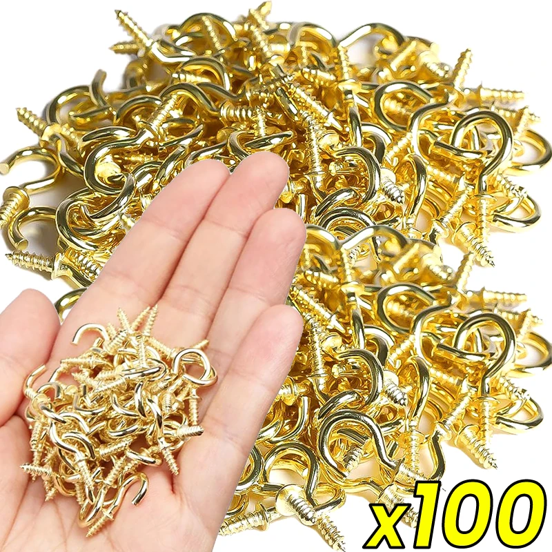 50/100pcs Mini Screw-in Hooks Iron Hanger for Outdoor String Lights Ceiling Hanging Plants Mug Arts Decorations Cup Extend Hook