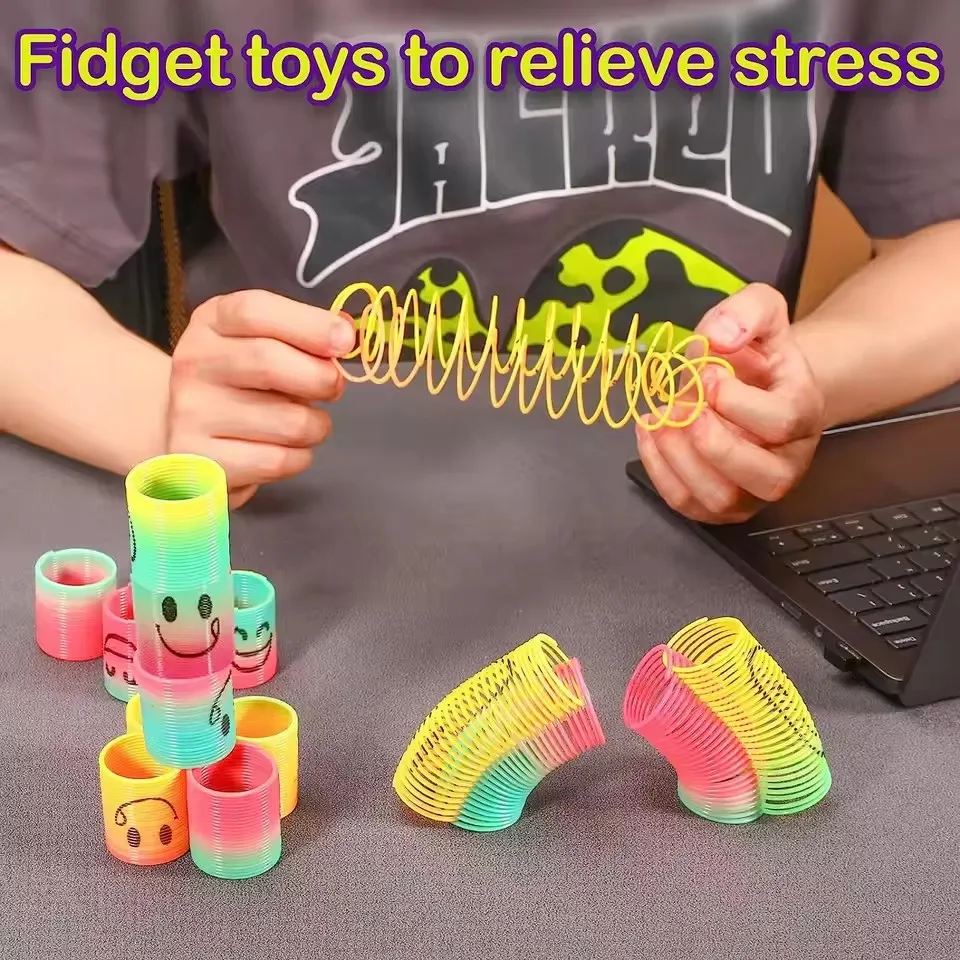 

24PCS Rainbow Magic Springs Circle Toys Kids Birthday Party Favors Guests Giveaway Small Gifts Pinata Fillers Flexible Funny Toy