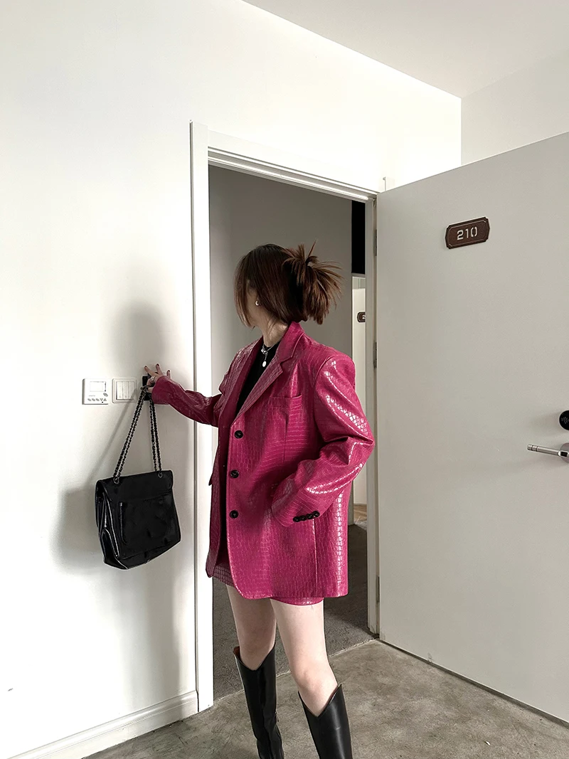 Cool Street Sle Giacca in pelle PU colorata con motivo coccodrillo Fire Dragon Fruit per le donne Primavera 2023 Pendolarismo Faion