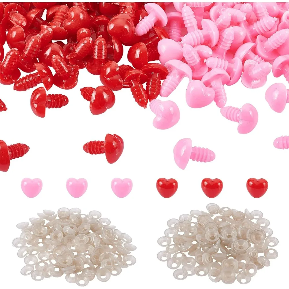 200 Sets Heart Safety Eyes 12mm Crochet Nose Button Eye Plastic Craft Eyes Plastic Nose Buttons with Washers for Crafts DIY