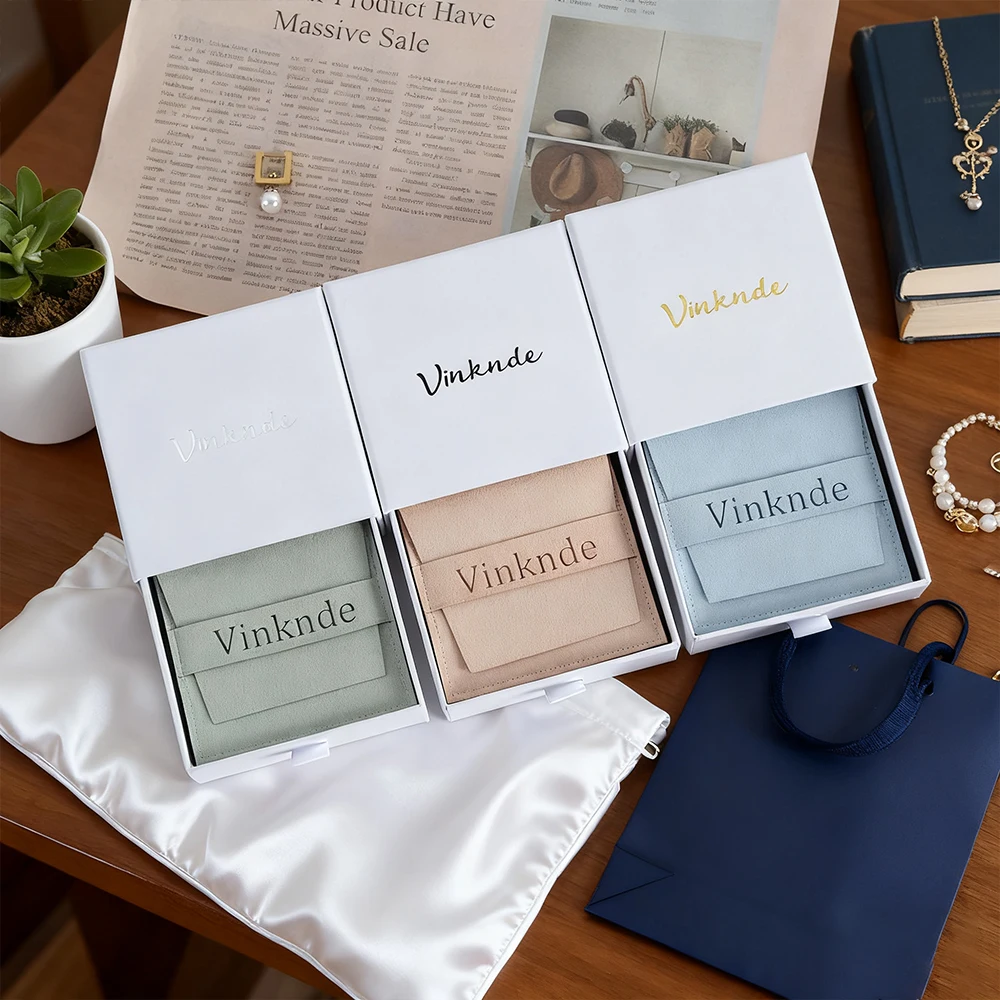 

Customized Paper Drawer Box for Jewelry Wedding Gift Packaging Jewellry Flap Bag Organizer for Rings Earrings Necklaces Bracelet