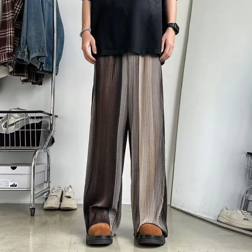 Mens Trousers Contrast Color Stitching Ice Silk Casual Pants Summer Fashion Personality Versatile Wide-Leg Pants Men'S Clothing