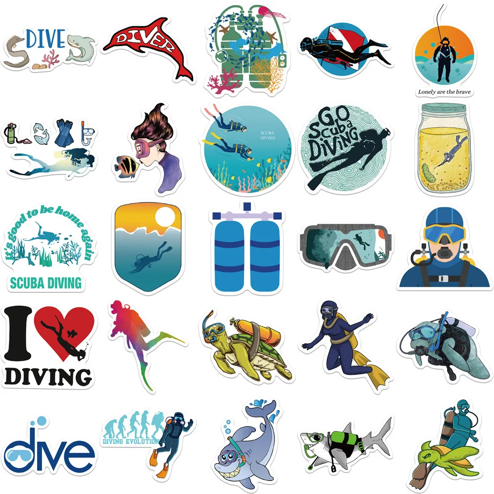 10/30/50PCS Hot Sport Free Dive Cartoon Sticker DIY Phone Laptop Luggage Skateboard Graffiti Decals Fun for Kid