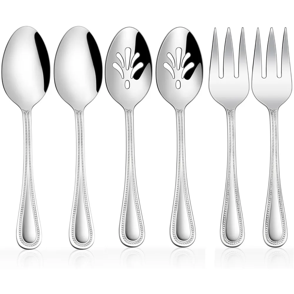 

Сервировочный набор из 6 предметов, сервировочная посуда из нержавеющей стали, серебряное серебро Hostess с жемчужными краями для шведского стола, вечеринки, кухни