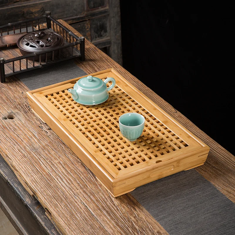 Bamboo Tea Tray Home Square Water Storage Table Simple Office Home Draining Small  Table Dry Gun Tray