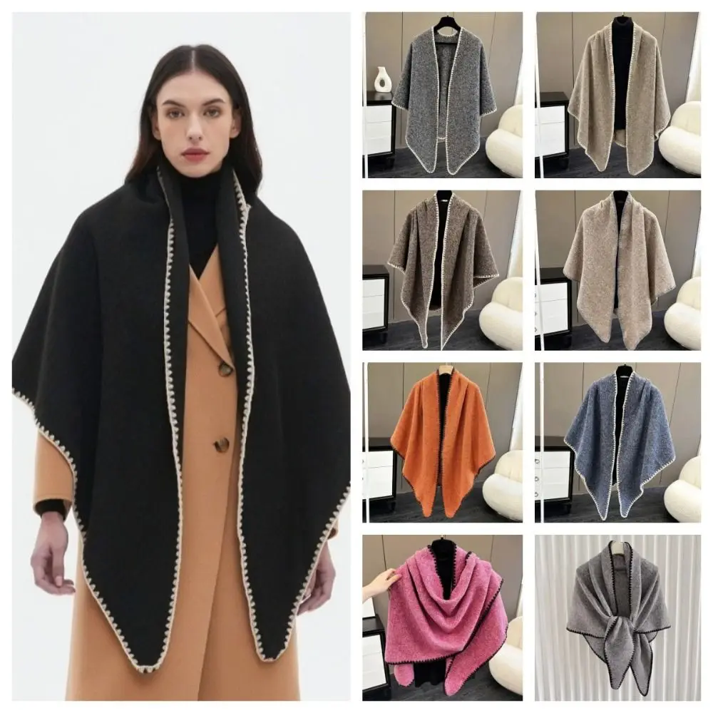 Versatile Thick Knitted Poncho Cape Loose Fit Wrap Warm Shawl Scarf Korean Style Warm Women Shawl Casual Wear