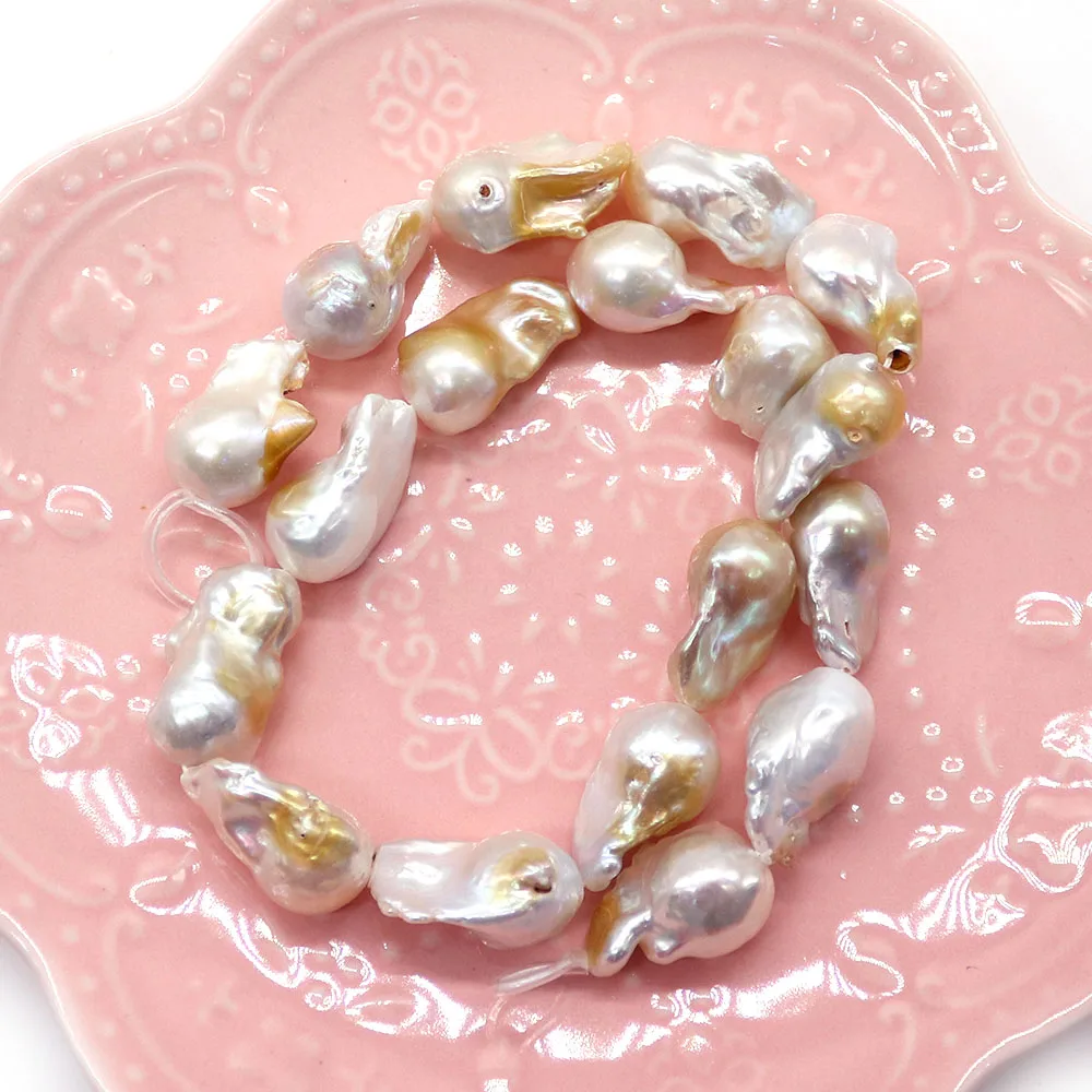 Baroque Fish-Tail Shaped Freshwater Pearls White To Yellow Gradient Irregular Straight-Hole Loose Beads for DIY Components