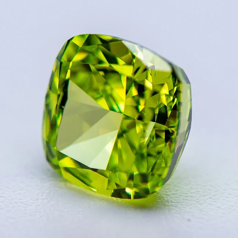 Cubic Zirconia Crushed Ice Cut Square Cushion Shape Apple Green Color Charms for Diy Jewelry Making Materials No Certificate