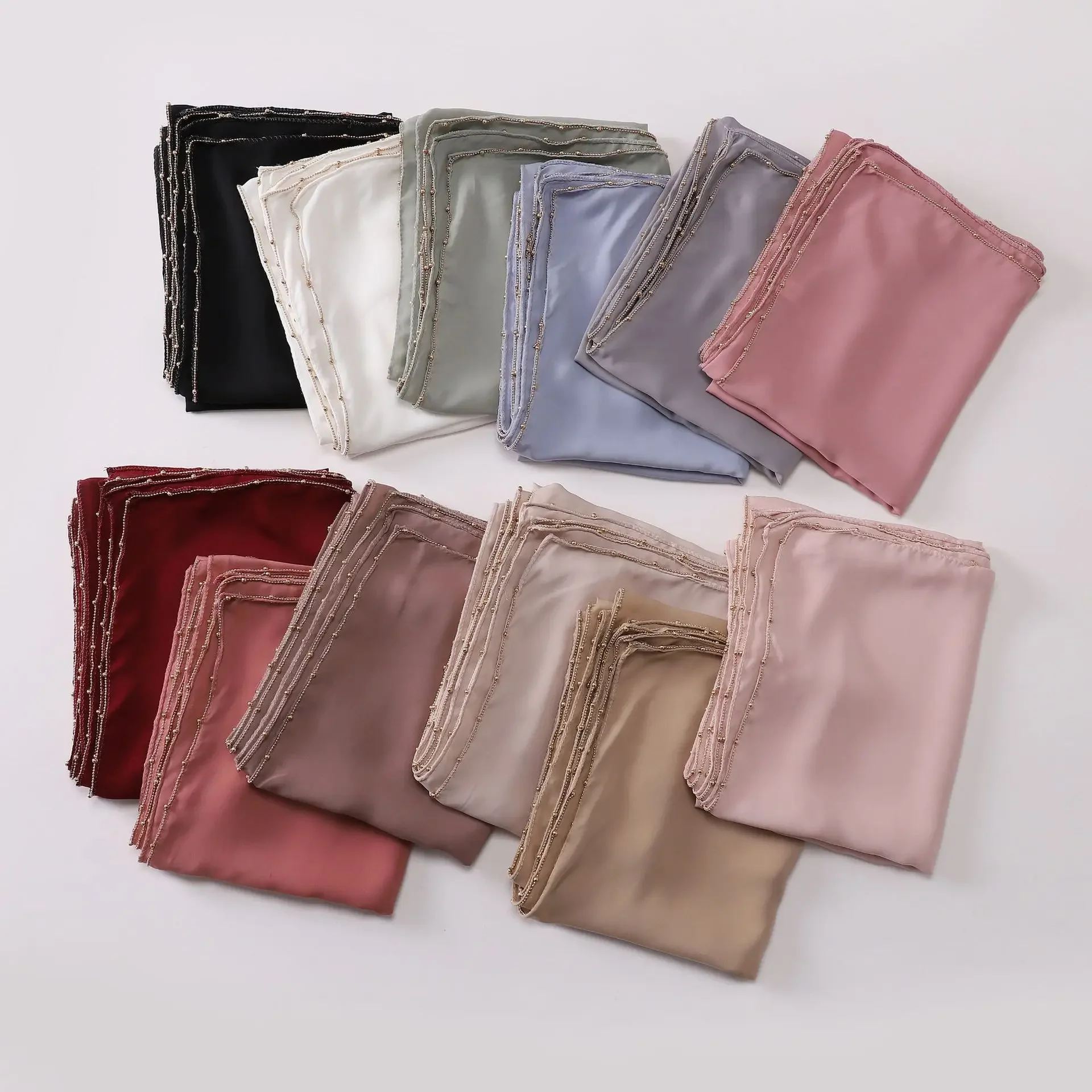 

Satin Beads Chain Long Scarf Veil Muslim Hijab Women Islam Stole Shawl Wrap Turban Bandanas Headband Bufanda Foulard Turbante