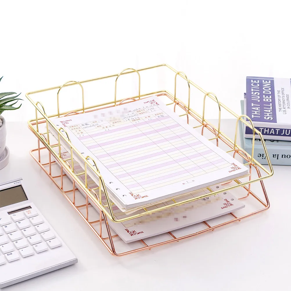 Premium Metal Desktop File Storage Rack Stackable Document Holder for Office Study Desk Modern Design Paper Container Organizer