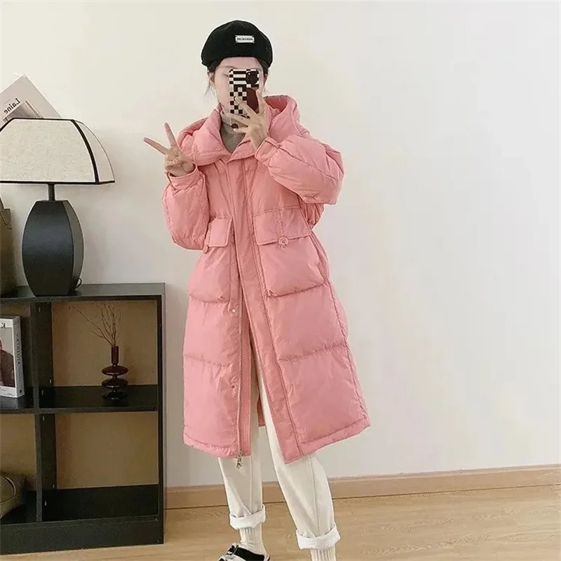 2024 novo inverno parkas jaqueta feminina moda com capuz de comprimento médio grosso quente algodão roupas senhoras solto casaco maré t541