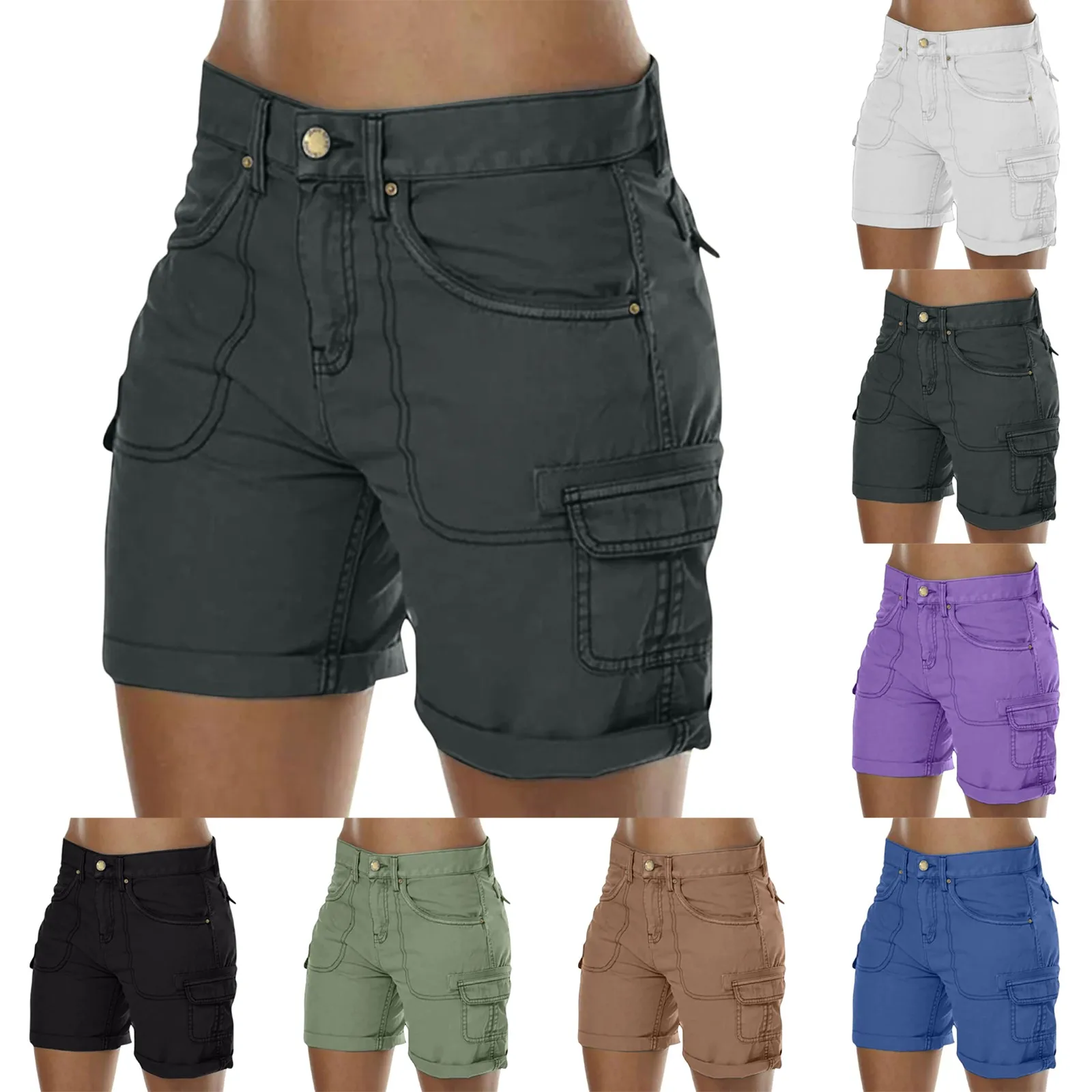 Women'S Solid Color Cargo Shorts With Multiple Pockets And Wear-Resistant Fabric Shorts For Outdoor Running And Fitness Pants