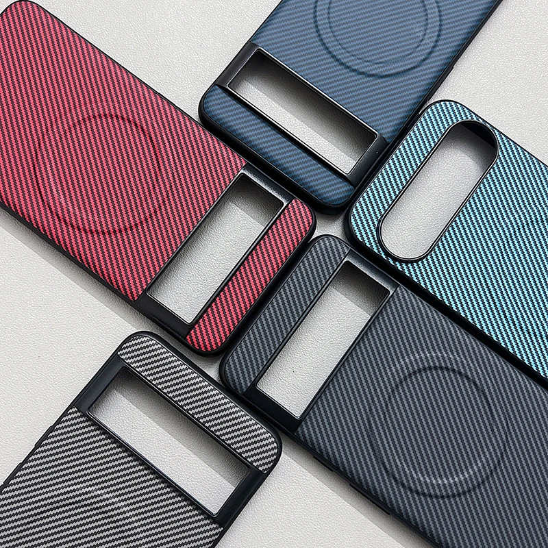 For Magsafe Magnetic Soft TPU Frame+Carbon Fiber Shockproof Phone Case for Google Pixel 9 Pro XL 8 8A 7 7A 6 6A Pro Back Cover