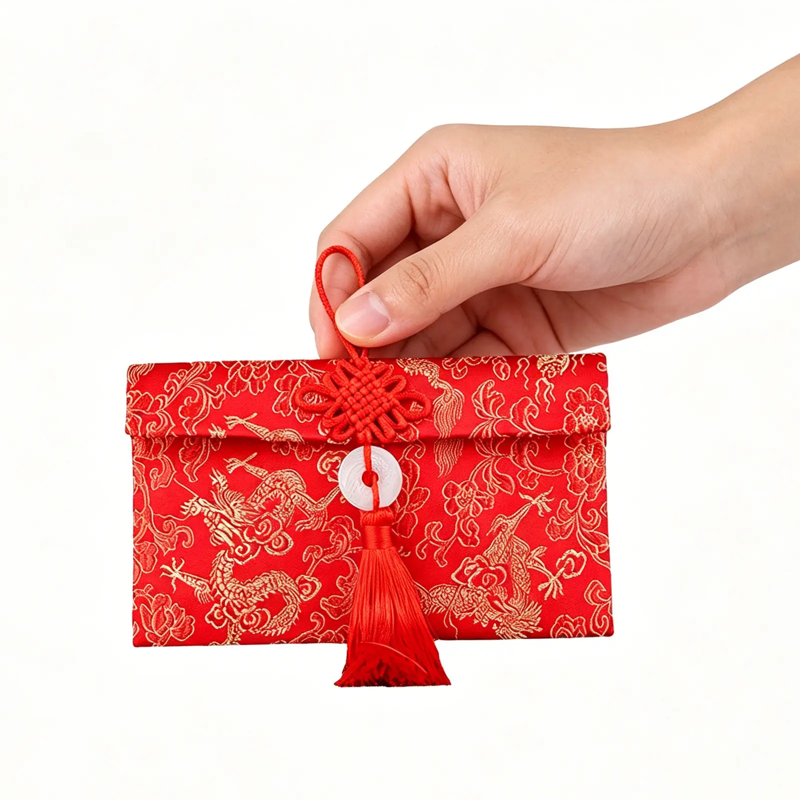 2Pcs Traditional Chinese Red Envelopes Brocade Fabric New Year Money Packets Embroidered Design Tassel Decor Spring Festival