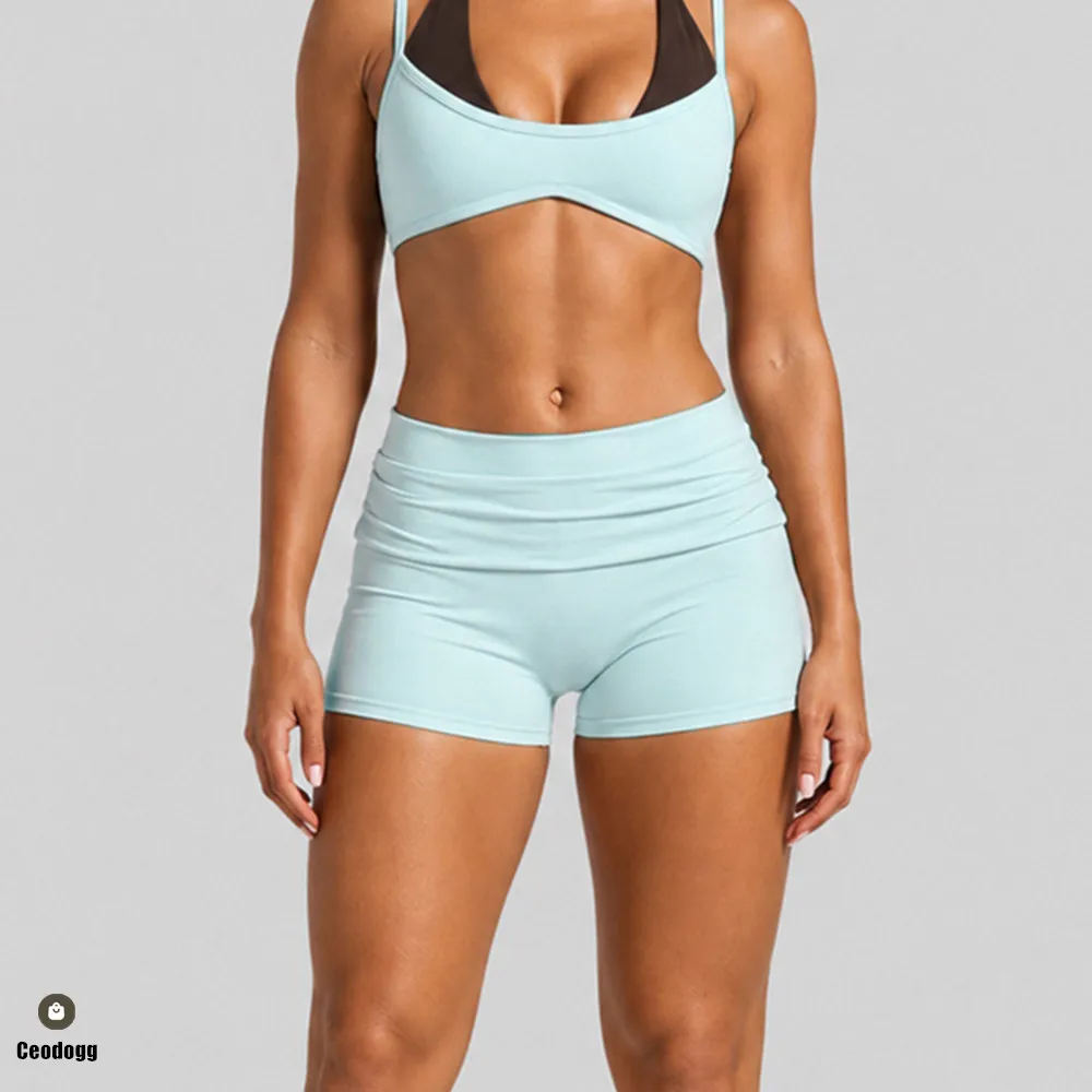 Women Fitness Workout Fold Over High Waist Lift Butt Yoga Shorts Fitness Female Running Push Up Gym Shorts Active Bottoms XP80