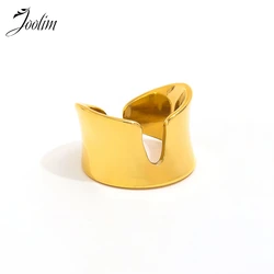 Joolim Jewelry Wholesale High End PVD Waterproof Fashion Smooth Chunky Wide Concave Opening Band Stainless Steel Ring For Women