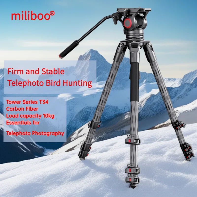 miliboo T34 Professional Video Camera Tripod Heavy Duty Carbon Fiber Tripod 181CM Load 10KG With Hhydraulic Tripod Head for dslr