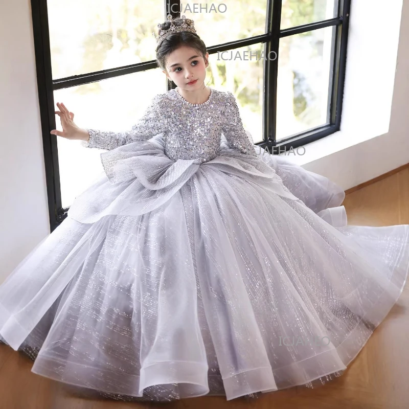 2026 Children Girls Birthday Princess Gown CostumeDress Host Kids Piano Performance Pageant Outfit Flower Girl Wedding Formal