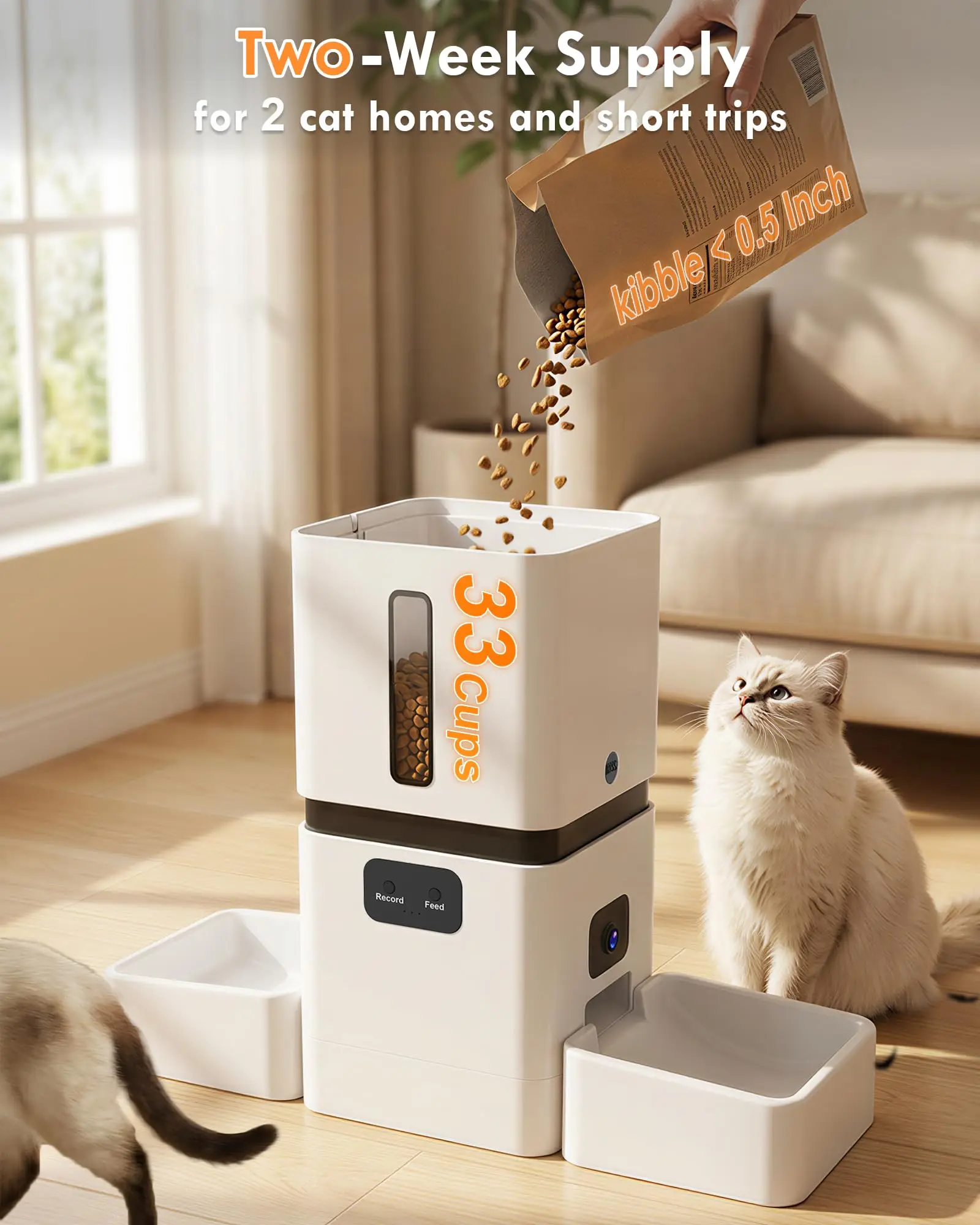 5GHz WiFi 8L Smart Automatic Pet Feeder Dual HD Cameras Dual Bowls Auto Cat Dog Food Dispenser For 2 Cats - view 2