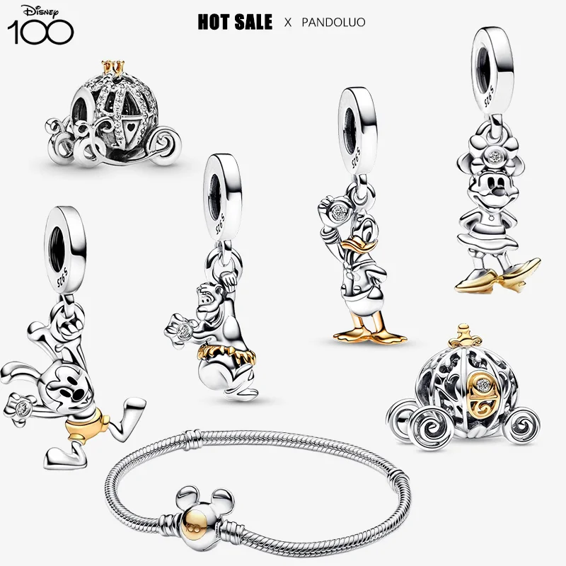 New 925 Silver Charm Disney 100th Anniversary pendant Fits Original Pandora Bracelet Disney Pumpkin Car beads Fashion Women Gift