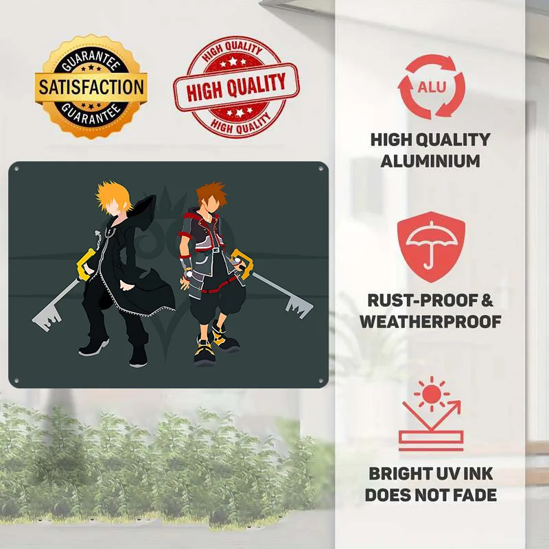 Kingdom Hearts: Roxas and Sora Silhouette Personalized 3D Textured Metal Poster Wall Art Vintage Tin Signs for Home Decor Items