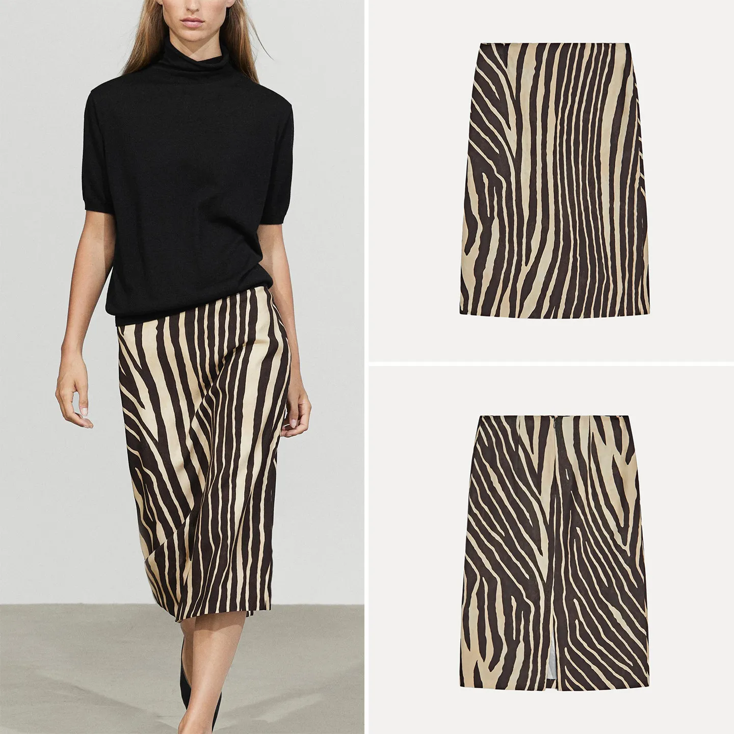 Women's A-Line Midi Skirt 2026 New Personality Design Printed Bodycon Half-length Skirt ZADATA Brand Mid-waist Other Material