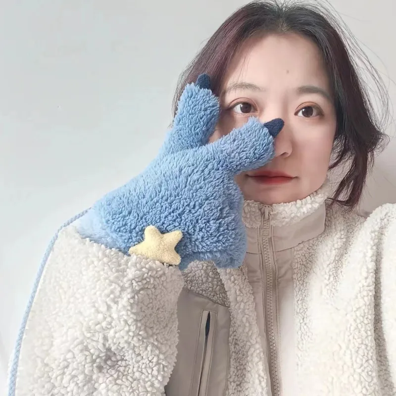 Cartoon Disney Stitch Gloves Creative Stitch Paw Claw Blue Gloves Winter Warm Plush Glove Kids Adult Winter Hand Warmer Gifts