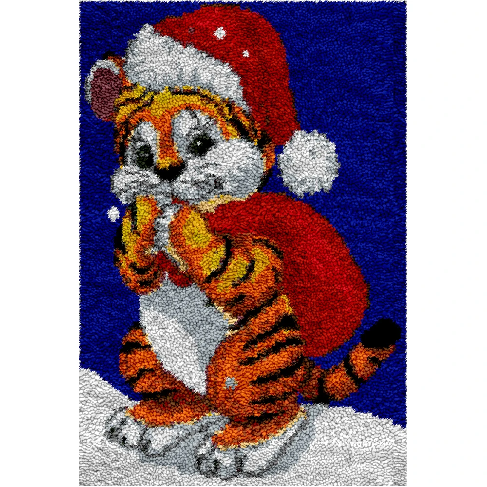 

DIY Tiger Latch hook rug kits with Preprinted Canvas Pattern Unfinished Carpet embroidery set Need to do it yourself Christmas