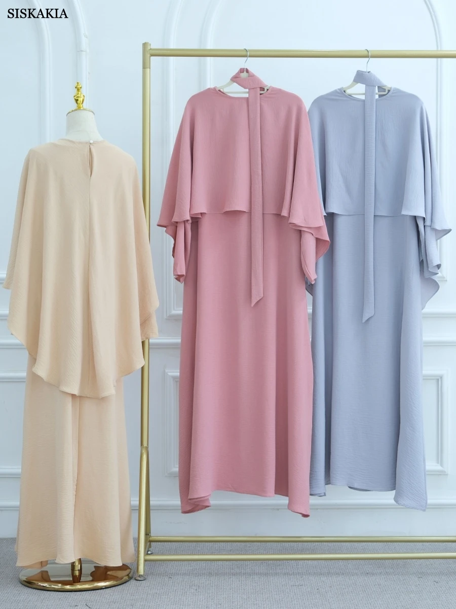 Siskakia Dubai robe élégante coupe cintrée deux pièces robe Cape ceinturée caftan ceinture incluse