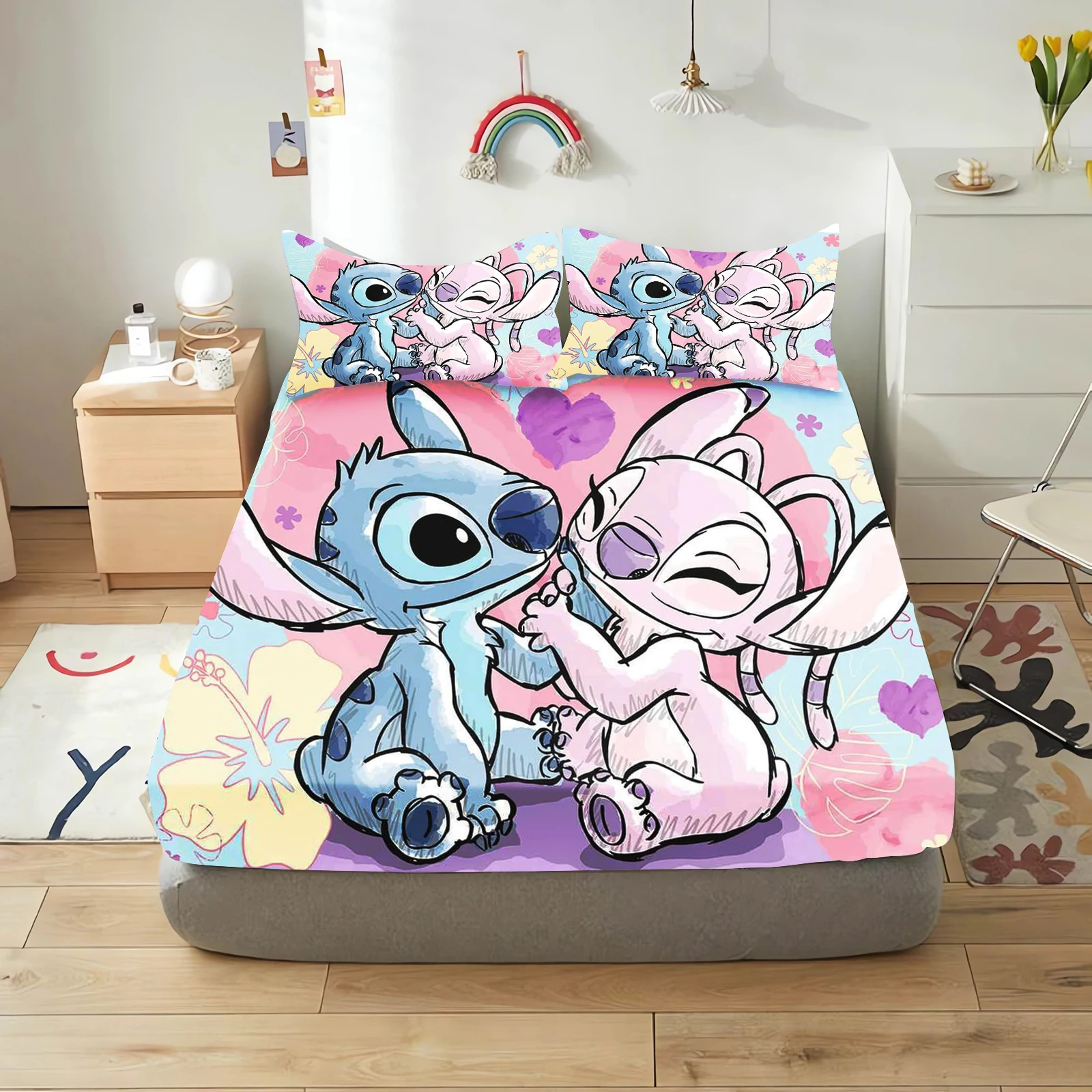 

Stitch Cute Printed Cartoon Bedding Set Fitted Sheet Universal, Suitable For Children And Adults Nordica Plush Home Decor