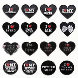 Love Boyfriend Girl Mom Dad Me Emo Boy Black Metal Badge Punk Lapel Brooch Jewelry Accessories Creative Love Letter Enamel Pin