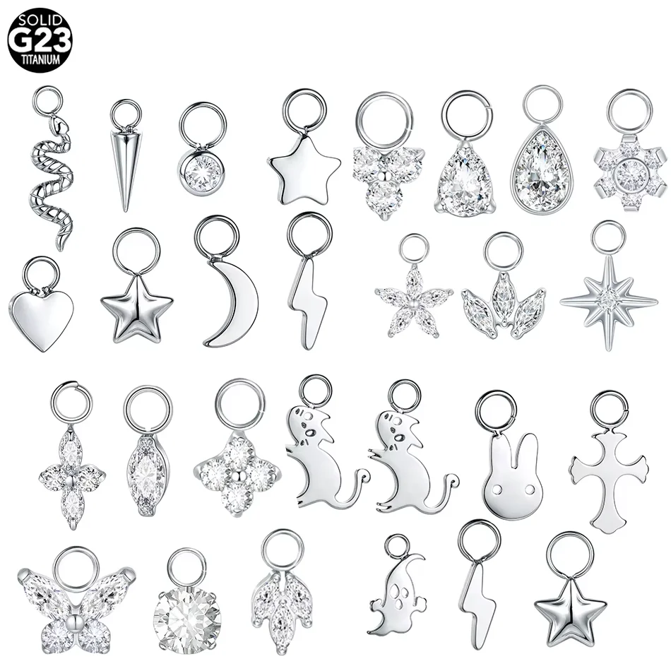 1/5PCS Titanium Star Flower Zircon Charm for Ear Hoop Huggie Earrings Lobe Dangle DIY Jewelry