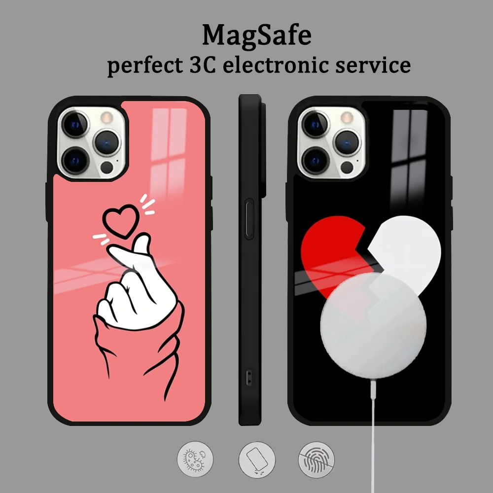 Love Broken Heart Phone Case For IPhone 16 15 14 13 12 11 Pro Max Plus Mini Magsafe Mirror Wireless Magnetic Cover