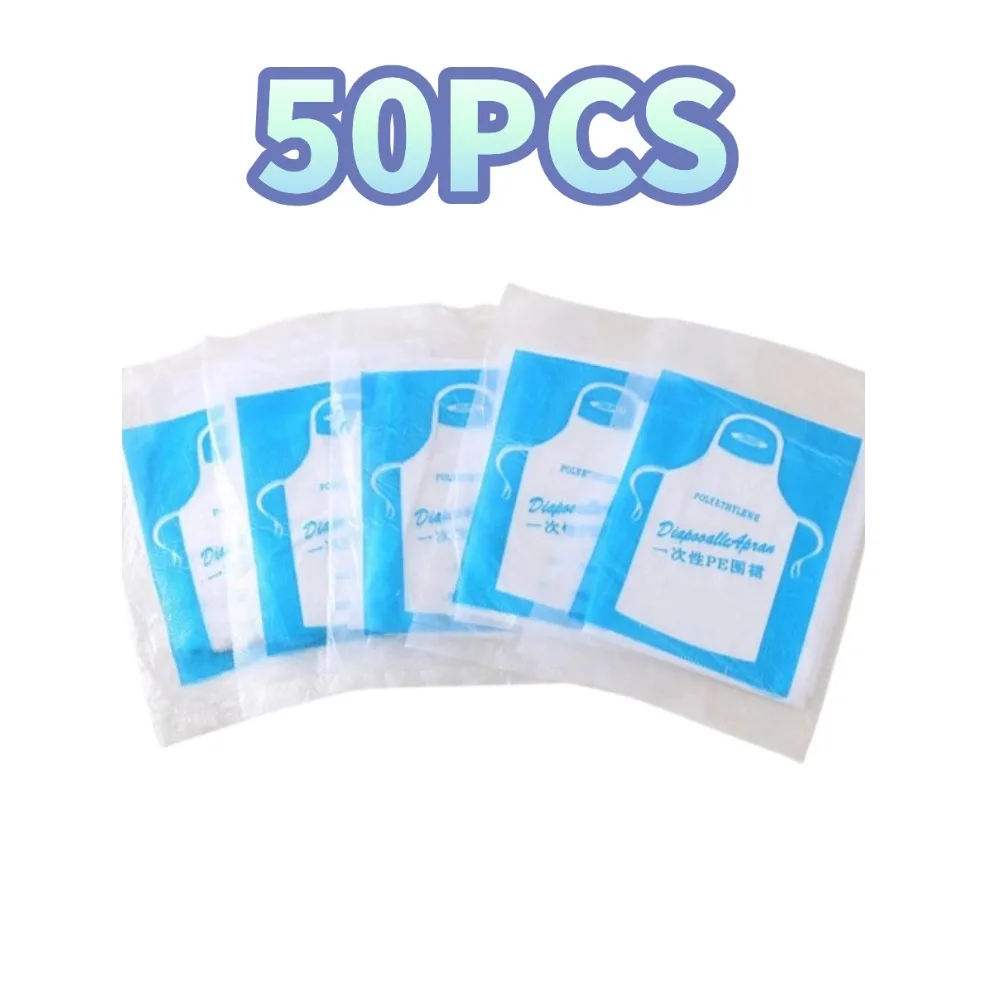50PCS Disposable Kitchen Aprons Plastic Waterproof Apron Individually Packing Gowns for Men Women Kitchen Protection Accessorie