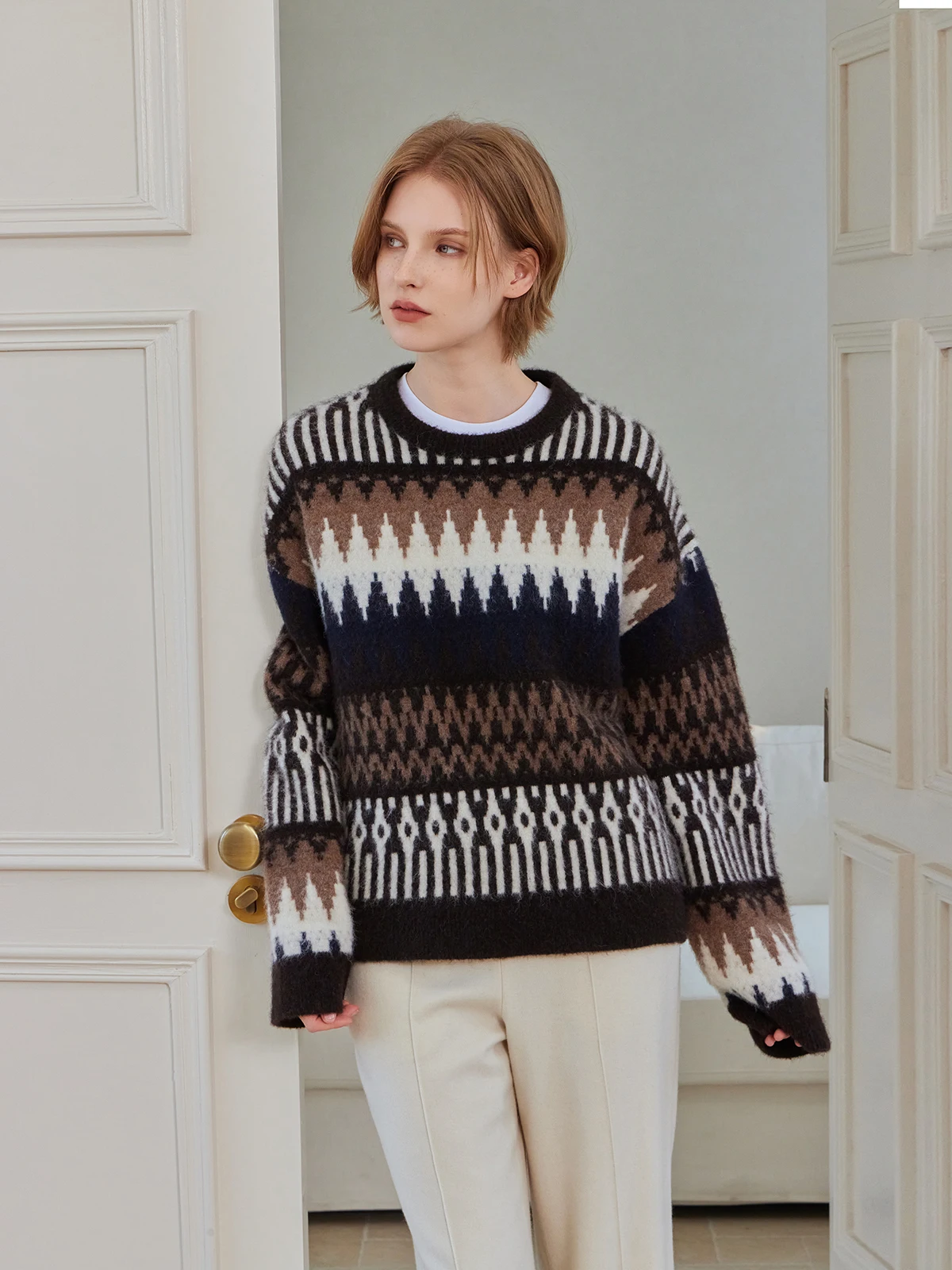 

Уютный вязаный свитер Theease с цветочным узором, женский, с круглым вырезом, длинными рукавами, мягкий, теплый, повседневный, модный