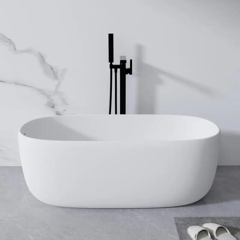

51-Inch Freestanding Soaking Tub, Resin Stone Solid Surface Bathtub with Overflow & Pop-up Drain, Modern Design in White