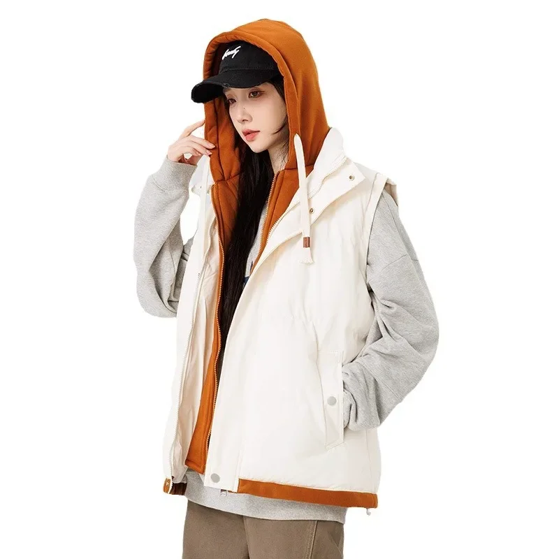 

Autumn Winter Outdoor Sporty Brand Warm Cotton Vest Unisex Thickened Graphene Down Jacket Vest Couple Matching Hooded Vests