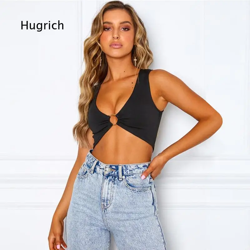 Women Sleeveless Crop Cami Top With Cutout And V Neck Design Slim Fitted Silhouette Solid Color Soft Elastic Fabric Fashion Tan